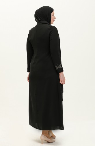 Robe de Soirée Imprimée Pierre Grande Taille 6077-05 Noir 6077-05