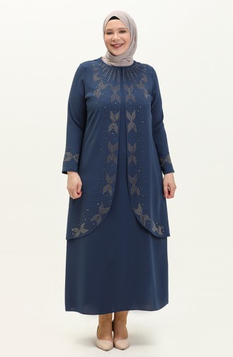 Übergröße Abendkleid mit Steindruck 6077-06 Marineblau 6077-06