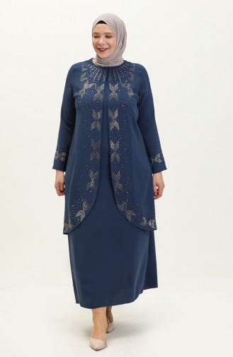 Übergröße Abendkleid mit Steindruck 6077-06 Marineblau 6077-06