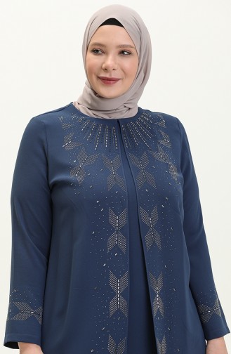 Übergröße Abendkleid mit Steindruck 6077-06 Marineblau 6077-06