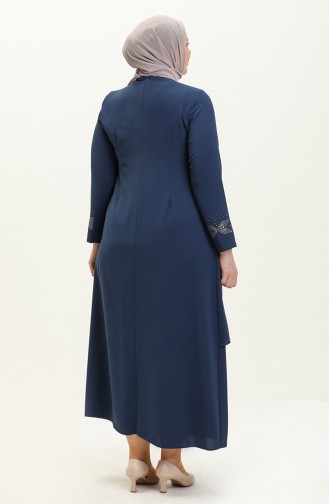 Plus Size Stone Printed Evening Dress 6077-06 Navy Blue 6077-06