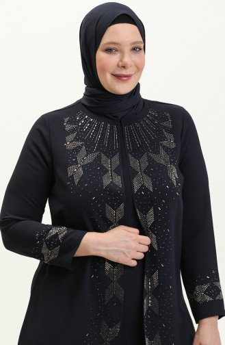 Navy Blue İslamitische Avondjurk 6077-06