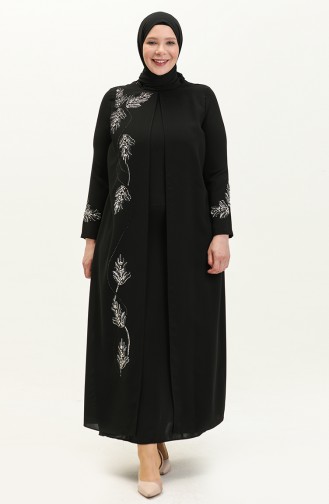 Robe de Soirée Imprimée Pierre Grande Taille 6125-01 Noir 6125-01
