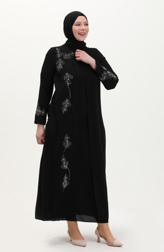 Robe de Soirée Imprimée Pierre Grande Taille 6125-01 Noir 6125-01
