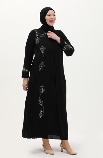 Übergröße Abendkleid mit Steindruck 6125-01 Schwarz 6125-01