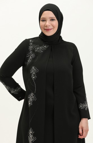 Robe de Soirée Imprimée Pierre Grande Taille 6125-01 Noir 6125-01