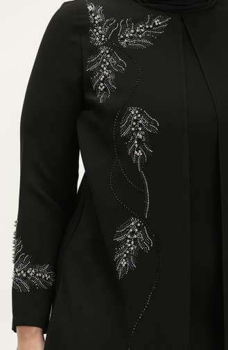 Robe de Soirée Imprimée Pierre Grande Taille 6125-01 Noir 6125-01
