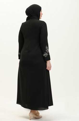 Robe de Soirée Imprimée Pierre Grande Taille 6125-01 Noir 6125-01