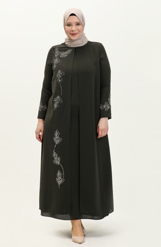 Übergröße Abendkleid mit Steindruck 6125-02 Khaki 6125-02