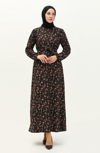 Plus Size Belted Patterned Dress 1789-01 Black 1789-01