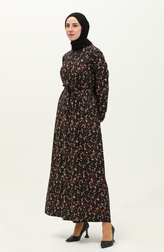 فستان منقوش بحزام مقاس كبير  1789-01  أسود 1789-01