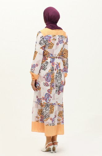 Robe à Motifs à Manches élastiques 0111-01 Moutarde 0111-01
