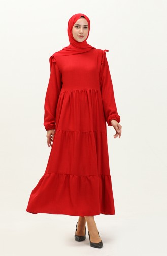 Ruffle Detailed Dress 0201-01 Red 0201-01