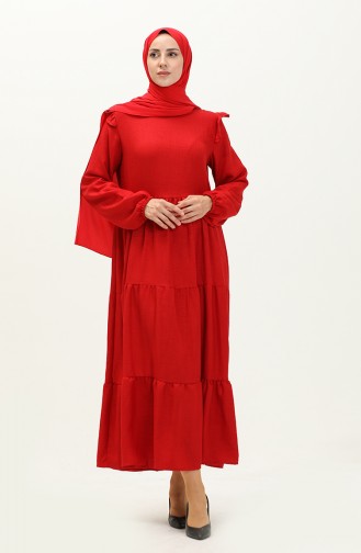 Ruffle Detailed Dress 0201-01 Red 0201-01