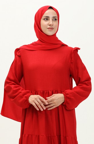 Fırfır Detaylı Elbise 0201-01 Kırmızı