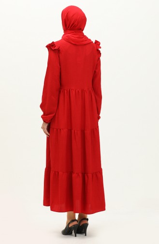 Ruffle Detailed Dress 0201-01 Red 0201-01