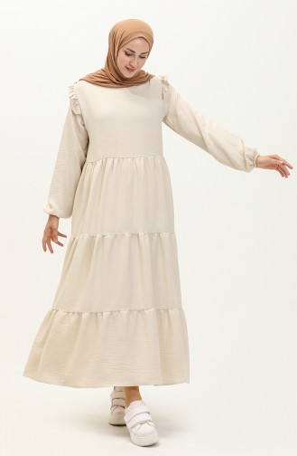 Ruffle Detailed Dress 0201-03 Cream 0201-03