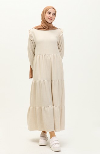 Ruffle Detailed Dress 0201-03 Cream 0201-03