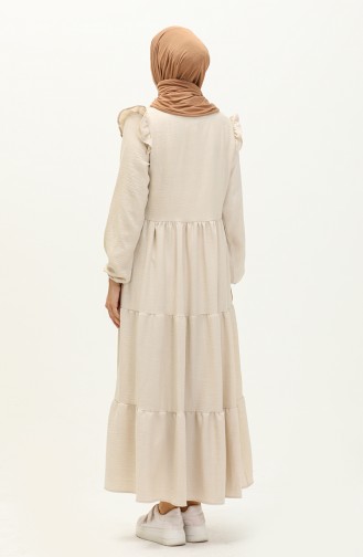 Ruffle Detailed Dress 0201-03 Cream 0201-03