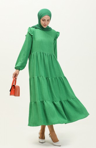 Robe Détaillée à Volants 0201-05 Vert 0201-05