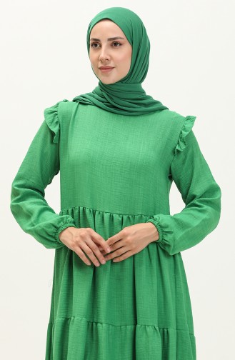 Robe Détaillée à Volants 0201-05 Vert 0201-05