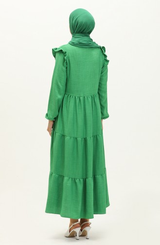 Robe Détaillée à Volants 0201-05 Vert 0201-05