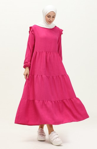 Ruffle Detailed Dress 0201-06 Fuchsia 0201-06