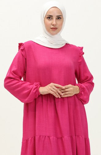 Ruffle Detailed Dress 0201-06 Fuchsia 0201-06