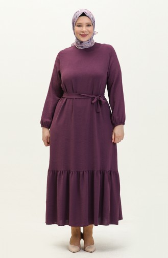 Summer Women`s Plus Size Dress Pleated Women`s Hijab Dress Ayrobin Fabric 8414 Plum 8414.Mürdüm