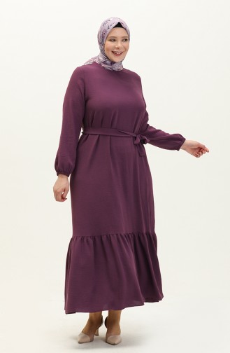 Zomerjurk Voor Grote Maten Voor Dames Geplooide Hijabjurk Voor Dames Ayrobin-stof 8414 Pruim 8414.Mürdüm