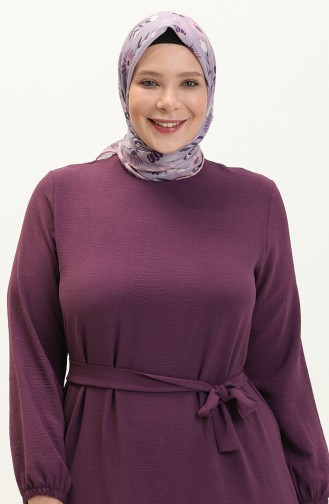 Summer Women`s Plus Size Dress Pleated Women`s Hijab Dress Ayrobin Fabric 8414 Plum 8414.Mürdüm