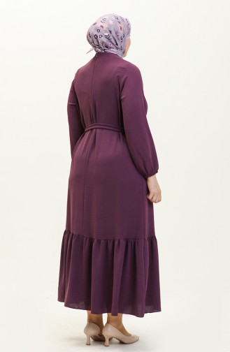 Summer Women`s Plus Size Dress Pleated Women`s Hijab Dress Ayrobin Fabric 8414 Plum 8414.Mürdüm