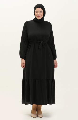 Zomer Dames Grote Maten Jurk Geplooide Dames Hijab Jurk Ayrobin Stof 8414 Zwart 8414.siyah