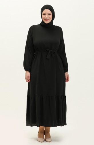 Robe D`été Grande Taille Pour Femmes Robe Hijab Plissée Noire 8414 8414.Siyah