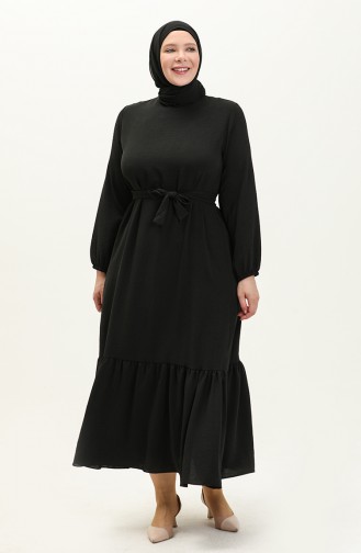 Robe D`été Grande Taille Pour Femmes Robe Hijab Plissée Noire 8414 8414.Siyah
