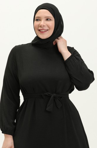 Robe D`été Grande Taille Pour Femmes Robe Hijab Plissée Noire 8414 8414.Siyah