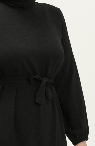 Robe D`été Grande Taille Pour Femmes Robe Hijab Plissée Noire 8414 8414.Siyah