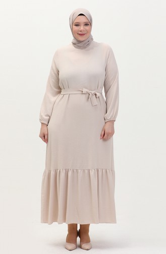 Summer Women`s Plus Size Dress Pleated Women`s Hijab Dress Ayrobin Fabric 8414 Stone 8414.Taş