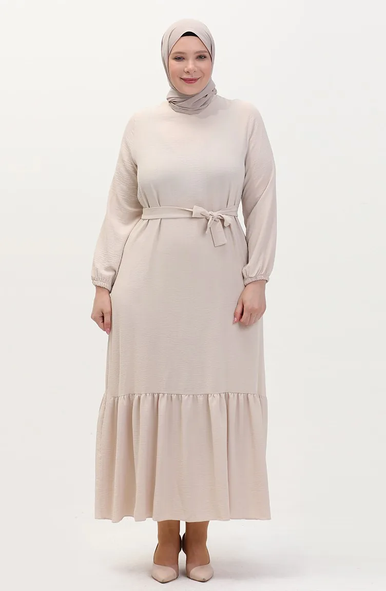 Robe D`été Grande Taille Plissée Pour Femmes Hijab Tissu Ayrobin Pierre 8414 8414.Taş