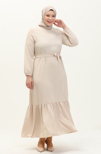 Summer Women`s Plus Size Dress Pleated Women`s Hijab Dress Ayrobin Fabric 8414 Stone 8414.Taş