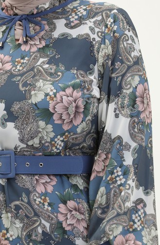 Plus Size Patterned Chiffon Dress 3026-01 Indigo 3026-01