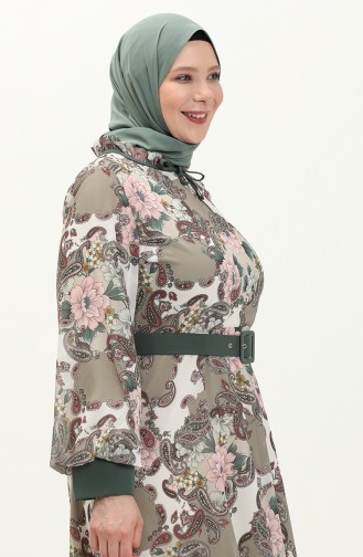 Plus Size Patterned Chiffon Dress 3026-03 Khaki 3026-03