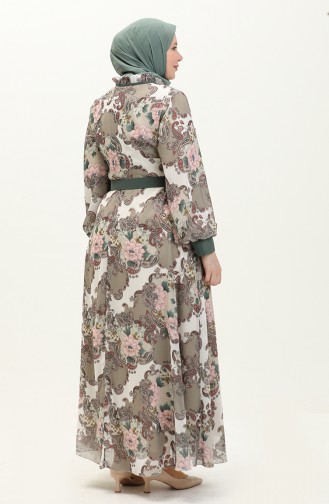 Plus Size Patterned Chiffon Dress 3026-03 Khaki 3026-03