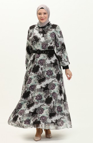Gemustertes Chiffonkleid in Übergröße 3026-05 Schwarz 3026-05