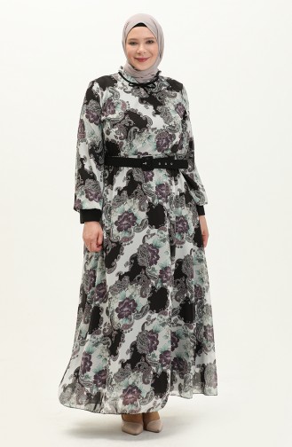 Gemustertes Chiffonkleid in Übergröße 3026-05 Schwarz 3026-05