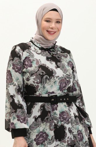 Gemustertes Chiffonkleid in Übergröße 3026-05 Schwarz 3026-05