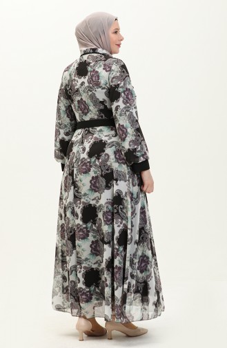 Gemustertes Chiffonkleid in Übergröße 3026-05 Schwarz 3026-05