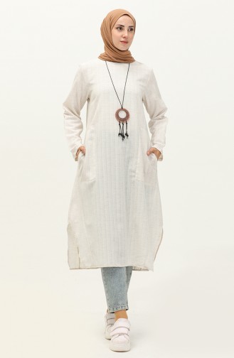 Kolyeli Uzun Tunik 24Y9038-01 Bej