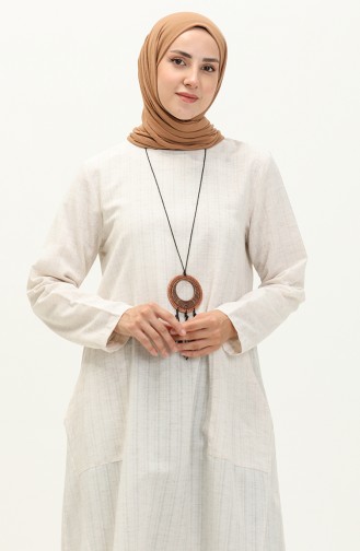Kolyeli Uzun Tunik 24Y9038-01 Bej