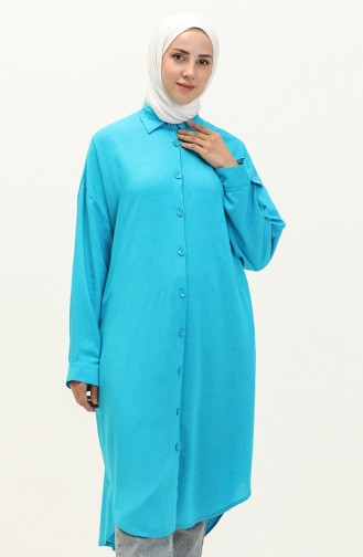 Buttoned Linen Tunic 24y9042-01 Turquoise 24Y9042-01